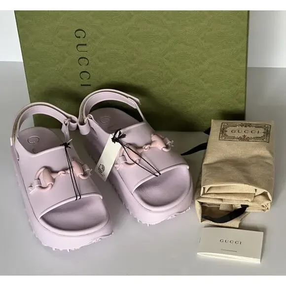 Gucci Women's Horsebit Rubber Pink Slingback Sandals 9 US (39 Eu) IT 742435 NIB - Picture 12 of 14